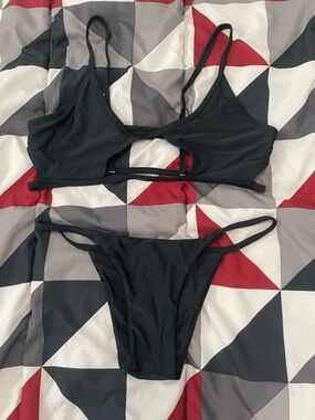 Women's Black Cutout Bikini Set - Classic Two-Piece Swimwear